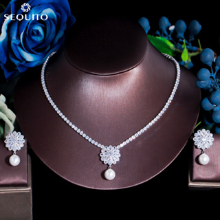 Sequito ชุดเครื่องประดับ สร้อยคอ ต่างหู ประดับเพทาย รูปเกล็ด…