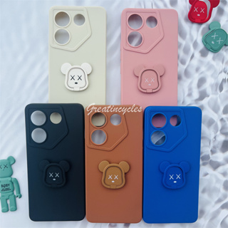 Tecno Camon 20 Pro 5G CK8N เคสซิลิโคน TPU นิ่ม กันตก ป้องกันกล้อง ลายการ์ตูนหมีโหดน่ารัก พร้อมแหวนขาตั้งโทรศัพท์ แบบพับได้ สีแคนดี้