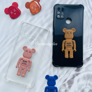 Umidigi A7 6.49 นิ้ว เคสสีพื้น เคลือบด้าน นิ่ม TPU ซิลิโคน ขอบตรง เคสโทรศัพท์ พร้อมหมีโหดร้าย ที่วางโทรศัพท์มือถือ