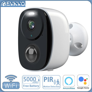 Evkvo กล้องวงจรปิดไร้สาย 5MP IP WiFi ตรวจจับการเคลื่อนไหว PIR กันน้ํา ใช้แบตเตอรี่ในตัว ใช้แอปพลิเคชัน สําหรับบ้าน กลางแจ้ง