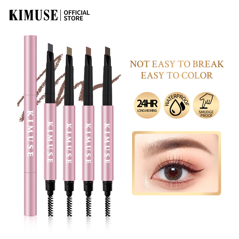 Kimuse 2 in 1 ดินสอสักคิ้ว กันน้ำ ดินสอเขียนคิ้ว ป้องกันการลบเลือน 4 สี