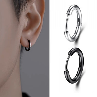 ต่างหูสแตนเลส ทรงกลม สีดํา สีเงิน หลายขนาด สําหรับผู้หญิง แล…