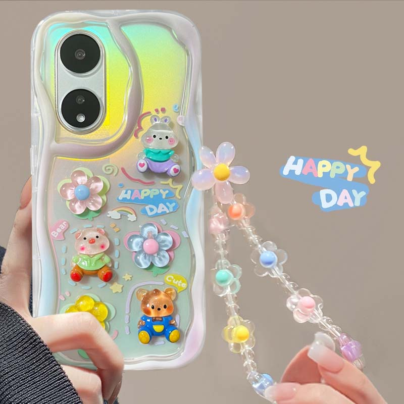 เคส OPPO A78 A98 5G เคส Reno 8T 8Z 7Z 8 5G เคส OPPO A17 A17K โทรศัพท์มือถือ แบบใส ขอบครีม กันตก ลายตุ๊กตา สามมิติ สําหรับ