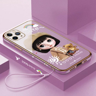 เคสโทรศัพท์มือถือ ลายการ์ตูนเด็กผู้หญิงเบเร่ต์ พร้อมสายคล้อง สําหรับ iPhone 6 6s 7 8 6 plus 6 splus se2020 se2022