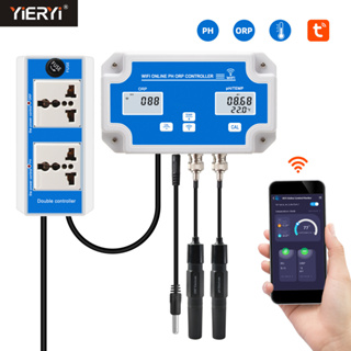 Yieryi เครื่องทดสอบคุณภาพน้ํา Three-in-one pH/ORP/Temperature Digital Meter Tester, Tuya App Control, Wall-Mounted Continuous Monitoring Tester พร้อมเอาต์พุตควบคุมโอโซน O3