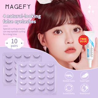 Magefy ขนตาปลอม 10 คู่ พร้อมกาว 0.07D 3D ใช้ซ้ําได้ 11-14 มม.