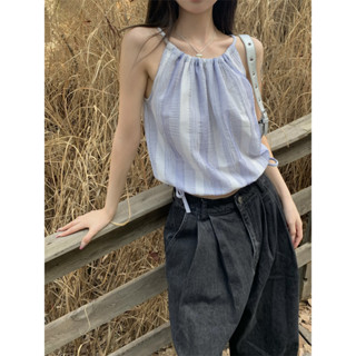 Sea salt striped neck Camisole sleeveless shirt sleeveless T-shirt