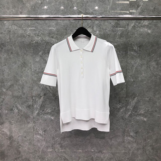 เสื้อยืด คอปก แขนสั้น ผ้าถัก สีแดง สีขาว สีฟ้า สําหรับผู้หญิง TX023