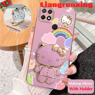 เคสโทรศัพท์มือถือ ซิลิโคนนุ่ม กันกระแทก ลาย Hello Kitty Cat พร้อมกระจกแต่งหน้า และที่ตั้งวาง สําหรับ oppo a15 a15s a35 DDXKT01