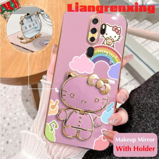 เคสโทรศัพท์มือถือ ซิลิโคนนิ่ม กันกระแทก ลาย Hello Kitty Cat พร้อมกระจกแต่งหน้า และที่ตั้งวาง สําหรับ oppo A5 2020 oppo a9 2020 DDXKT01