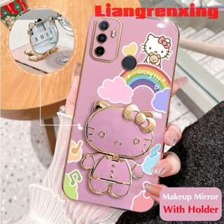 เคสโทรศัพท์มือถือ ซิลิโคนนิ่ม กันกระแทก ลาย Hello Kitty Cat พร้อมกระจกแต่งหน้า และที่ตั้งวาง สําหรับ OPPO A53 2020 DDXKT01