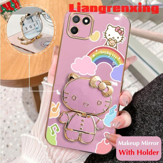 เคสโทรศัพท์มือถือ ซิลิโคนนิ่ม กันกระแทก ลาย Hello Kitty Cat พร้อมกระจกแต่งหน้า และที่ตั้งวาง สําหรับ realme c11 2021 realme c11 2020 realme c20 DDXKT01