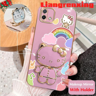 เคสโทรศัพท์มือถือ ซิลิโคนนิ่ม กันกระแทก ลาย Hello Kitty Cat พร้อมกระจกแต่งหน้า และที่ตั้งวาง สําหรับ OPPO a16k DDXKT01