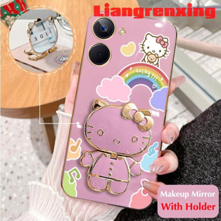 เคสโทรศัพท์มือถือ ซิลิโคนนิ่ม กันกระแทก ลาย Hello Kitty Cat พร้อมกระจกแต่งหน้า และที่ตั้งวาง สําหรับ REALME C55 REALME C55 NFC 5G 2023 DDXKT01