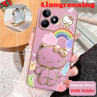 เคสโทรศัพท์มือถือ ซิลิโคนนิ่ม กันกระแทก ลาย Hello Kitty Cat พร้อมกระจกแต่งหน้า และที่ตั้งวาง สําหรับ realme C53 5g 2023 DDXKT01