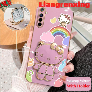 เคสโทรศัพท์มือถือ ซิลิโคนนิ่ม กันกระแทก ลาย Hello Kitty Cat พร้อมกระจกแต่งหน้า และที่ตั้งวาง สําหรับ realme 6 pro realme 6 DDXKT01