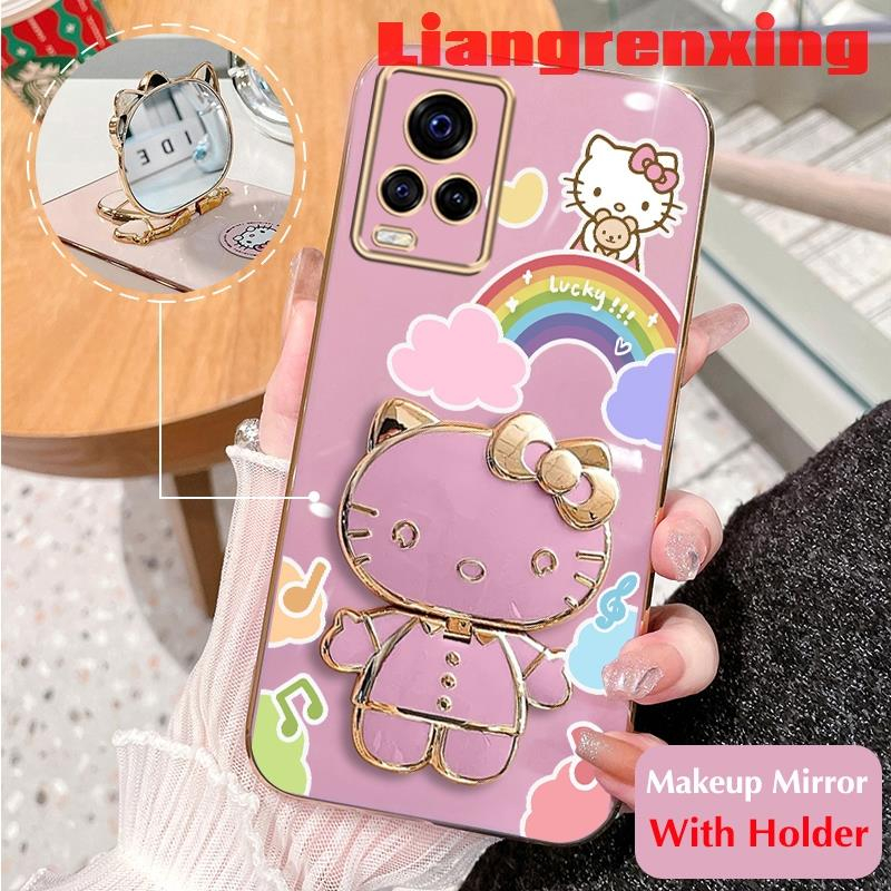เคสโทรศัพท์มือถือ ซิลิโคนนิ่ม แบบป้องกัน ลาย Hello Kitty Cat พร้อมกระจกแต่งหน้า และที่ตั้งวาง สําหรับ vivo v20 PRO v20se v23e v23 v21 v21e 5G DDXKT01