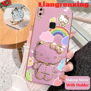 เคสโทรศัพท์มือถือ ซิลิโคนนิ่ม ป้องกัน กันชน ลาย Hello Kitty Cat พร้อมกระจกแต่งหน้า และที่จับ สําหรับ vivo Y11 2019 DDXKT01