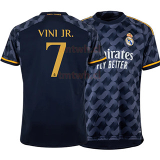 เสื้อเชิ้ต ลายทีมฟุตบอล Real Madrid Away สีฟ้า สําหรับผู้ชาย 2023-24