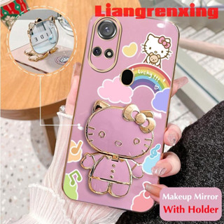 Itel a58 เคสโทรศัพท์ ซิลิโคนนิ่ม ชุบไฟฟ้า กันกระแทก ลาย Hello Kitty Cat พร้อมกระจกแต่งหน้า และที่ตั้งวาง DDXKT01