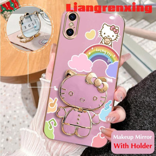 เคสโทรศัพท์มือถือ ซิลิโคนนุ่ม กันกระแทก ลายแมวเฮลโลคิตตี พร้อมกระจกแต่งหน้า สําหรับ iphone x s xr xs max DDXKT01