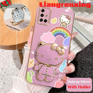 เคสโทรศัพท์มือถือ ซิลิโคนนิ่ม กันกระแทก ลาย Hello Kitty Cat พร้อมกระจกแต่งหน้า และที่ตั้งวาง สําหรับ samsung a51 a71 DDXKT01