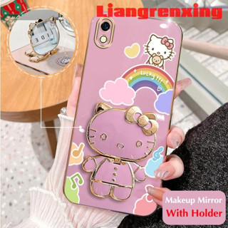 เคสโทรศัพท์มือถือ ซิลิโคนนุ่ม กันกระแทก ลาย Hello Kitty Cat พร้อมกระจกแต่งหน้า และที่ตั้งวาง สําหรับ SAMSUNG A10 DDXKT01