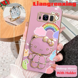 เคสโทรศัพท์มือถือ ซิลิโคนนุ่ม กันกระแทก ลาย Hello Kitty Cat พร้อมกระจกแต่งหน้า และที่ตั้งวาง สําหรับ samsung s8 plus s8 DDXKT01