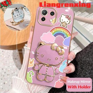 เคสโทรศัพท์มือถือ ซิลิโคนนิ่ม กันกระแทก ลาย Hello Kitty Cat พร้อมกระจกแต่งหน้า และที่ตั้งวาง สําหรับ xiaomi mi 11 lite 11t 11 lite 5g ne 11t pro DDXKT01