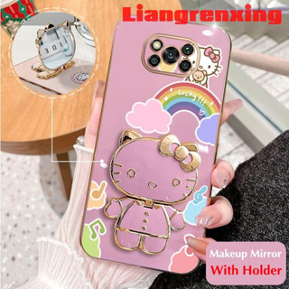 เคสโทรศัพท์มือถือ ซิลิโคนนิ่ม กันกระแทก ลาย Hello Kitty Cat พร้อมกระจกแต่งหน้า และที่ตั้งวาง สําหรับ POCO X3 PRO POCO X3 NFC POCO X3 DDXKT01