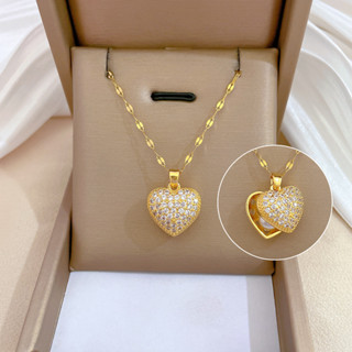 เครื่องประดับ สร้อยคอทอง 18K จี้รูปหัวใจ ประดับเพชร เหมาะกับคนแพ้ง่าย แฟชั่นสําหรับผู้หญิง