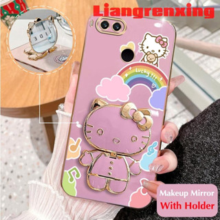 เคสโทรศัพท์มือถือ ซิลิโคนนิ่ม ชุบไฟฟ้า กันกระแทก ลาย Hello Kitty Cat พร้อมกระจกแต่งหน้า และที่ตั้งวาง สําหรับ xiaomi mi a1 DDXKT01