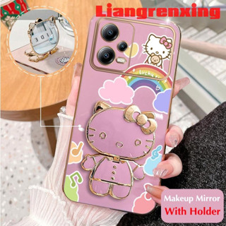 เคสโทรศัพท์มือถือ ซิลิโคนนิ่ม กันกระแทก ลาย Hello Kitty Cat พร้อมกระจกแต่งหน้า และที่ตั้งวาง สําหรับ POCO X5 PRO 5G 2023 POCO X5 DDXKT01