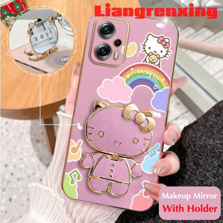 เคสโทรศัพท์มือถือ ซิลิโคนนิ่ม กันกระแทก ลาย Hello Kitty Cat พร้อมกระจกแต่งหน้า และที่ตั้งวาง สําหรับ POCO X4 GT 5g 2022 DDXKT01