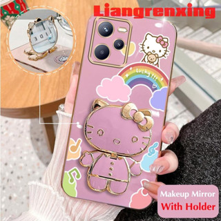 เคสโทรศัพท์มือถือ ซิลิโคนนิ่ม กันกระแทก ลาย Hello Kitty Cat พร้อมกระจกแต่งหน้า และที่ตั้งวาง สําหรับ REALME C35 REALME C31 2022 5G DDXKT01