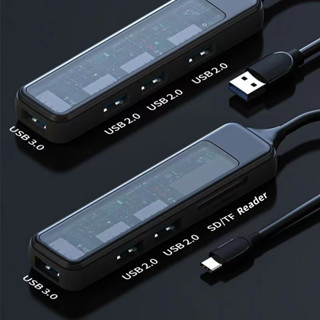 Pro อะแดปเตอร์ฮับ Usb 3.0 เป็น 4 Usb Type-C OTG บางมาก แบบพกพา 4 พอร์ต Usb 3.0 Hub พร้อมช่องอ่านการ์ด TF Micro SD Usb