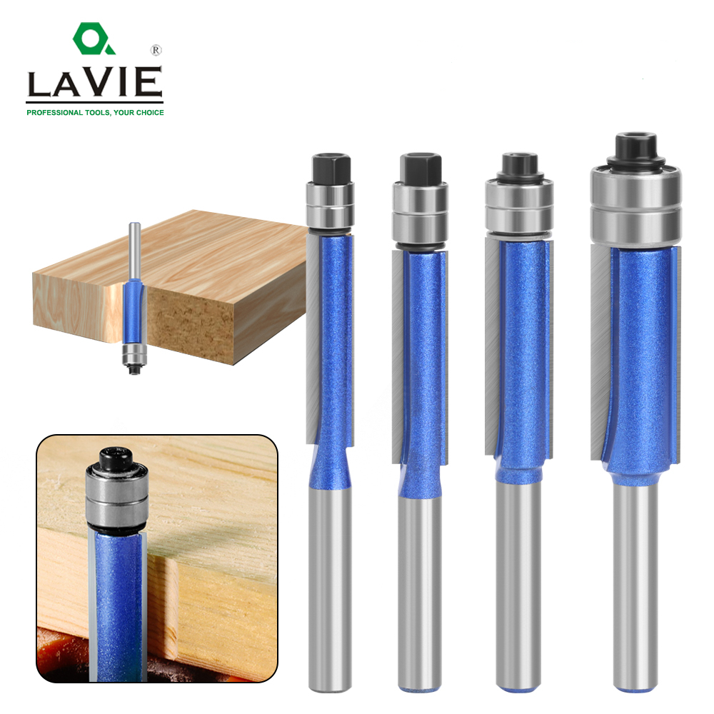Lavie 1PC 6.35 มม.หรือ 6 มม.Shank Double Bearing Flush Trim Bit Router Bit งานไม้ Milling Cutter สําหรับไม้ Bit Face Mill
