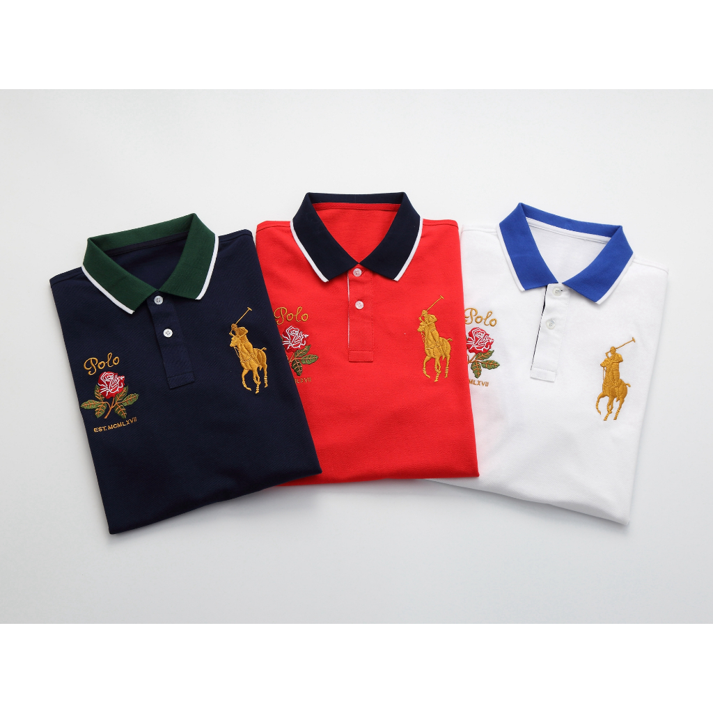 ใหม่ เสื้อยืดโปโล แขนสั้น ผ้าฝ้าย ปักลายโลโก้ม้า RL สําหรับผู้ชาย
