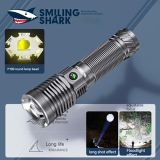 Smiling Shark ไฟฉายฉุกเฉิน LED ไฟฉาย olight 7000LM M77 26650 ชาร์จ USB กันน้ํา ซูมได้ สําหรับเดินป่า ตั้งแคมป์ ตกปลา