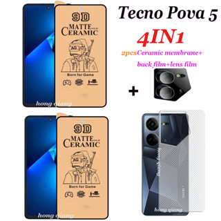 (4 In 1) Tecno Pova 5 Pova 5 pro ฟิล์มเซรามิค Tecno Pova 4 Pova 3 Pova 4 pro Pova 2 2 ชิ้น ฟิล์มกระจกนิรภัยเซรามิก + ฟิล์มเลนส์ 1 ชิ้น + ฟิล์มด้านหลัง 1 ชิ้น