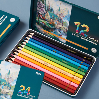 เครื่องเขียน ดินสอสี 24 สี 12 สี ละลายน้ําได้ พร้อมกล่องเหล็ก สําหรับนักเรียน วาดภาพกราฟฟิติ