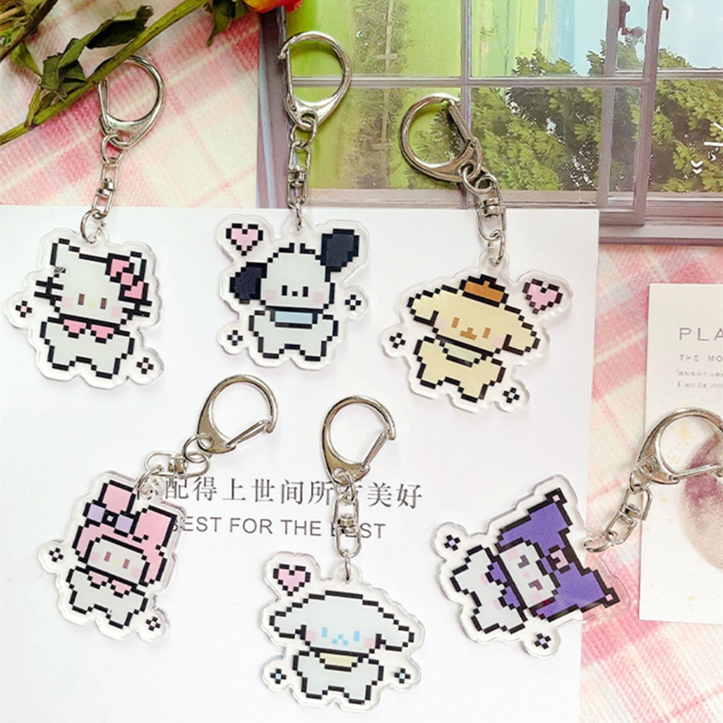 พวงกุญแจอะคริลิค จี้การ์ตูนน่ารัก Pixel Style Sanrio สําหรับห้อยกระเป๋า