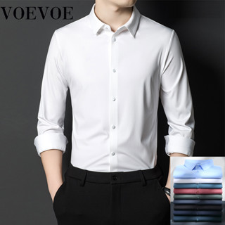 Voevoe เสื้อเชิ้ต ผ้ายืด สไตล์นักธุรกิจ สําหรับผู้ชาย