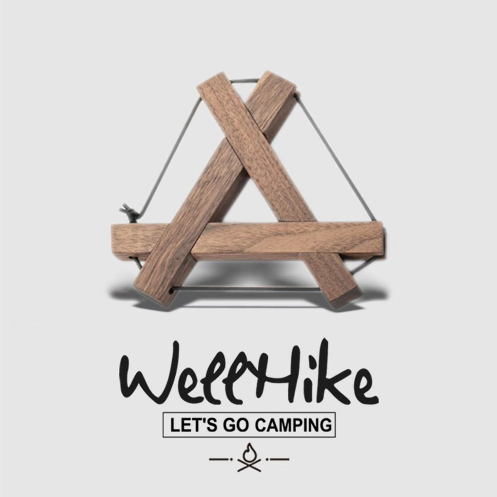 Wellhike ที่รองแก้วกลางแจ้งวอลนัทสีดํา Camping Picnic ฉนวนกันความร้อนไม้เนื้อแข็งพับหม้อเหล็กหล่อฉนวนกันความร้อน Place