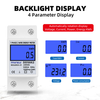 Backlit Single Phase Two Wire LCD Digital Display Wattmeter Power Consumption Energy Meter kWh AC 230V 50Hz 60Hz Din Rail