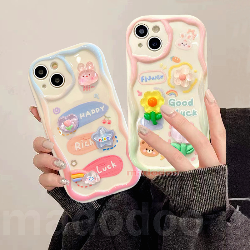 Cute Casing Redmi Note 13 Pro+ 12S 4G 12 Pro Plus 5G 13C 12C A1 A2 A3 11S 11 10C 10 9T 9C 9A POCO X6 X5 M6 C65 New Cream Edge Candy Good Luck Cartoon Bear Rabbit Rainbow Flower 3D Crystal Doll Full Fine Hole Airbag Shockproof Soft Phone Case Cover NY 33