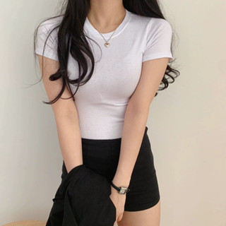 Temperament Thin White T-shirt Womens Short Sleeve Slim Fit Tight Bottom Top