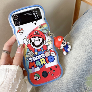 เคสโทรศัพท์มือถือแบบนิ่ม TPU ใส กันกระแทก พร้อมจี้ห้อย รูปการ์ตูนหยัก สําหรับ Samsung Galaxy Z Flip 3 Z Flip 4 Z Flip 5