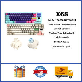 Vgn X68 ปะเก็นคีย์บอร์ดเกมมิ่งไร้สาย 65% RGB พร้อมหน้าจอแสดงผล