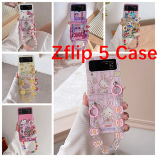 เคสมือถือ แบบพับได้ กันกระแทก พร้อมสายคล้อง จี้ลูกบอล สีชมพู สําหรับ Samsung Galaxy Z Flip 5 ZFlip 5 Z Flip5